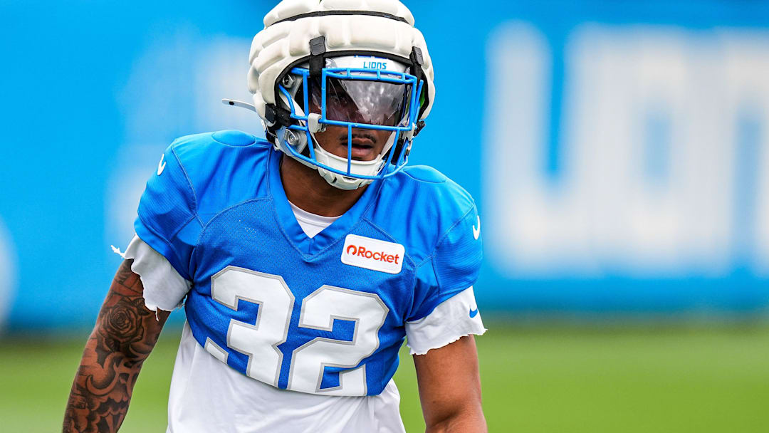 Detroit Lions safety Brian Branch (32) practices during training camp at Meijer Performance Center in Allen Park on Thursday, August 21, 2025.