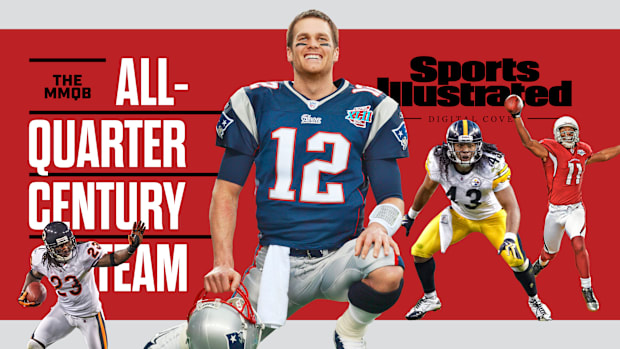 MMQB All-Quarter Century Team graphic with Devin Hester, Tom Brady, Troy Polamalu, Larry Fitzgerald