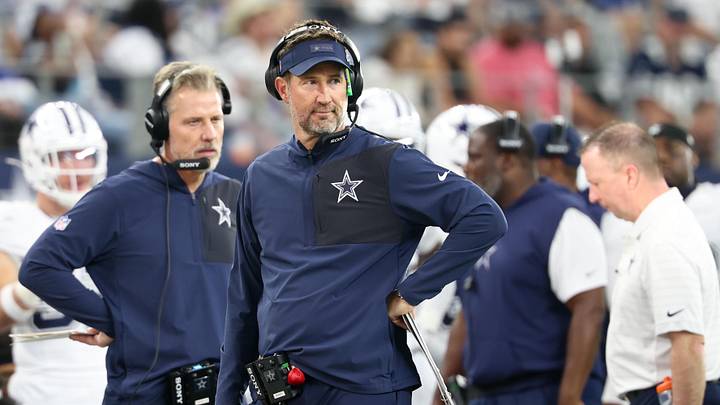 Dallas Cowboys head coach Brian Schottenheimer looks on during the game against the Washington Commanders at AT&T Stadium 