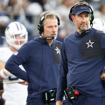 Dallas Cowboys head coach Brian Schottenheimer looks on during the game against the Washington Commanders.
