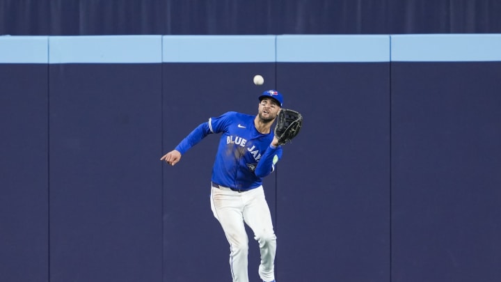 Kevin Kiermaier making a catch in center field against the Colorado Rockies