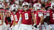 Wisconsin Badgers freshman linebacker Mason Posa (8) is seen during the first half of the game against the Iowa Hawkeyes on Saturday October 11, 2025 at Camp Randall in Madison, Wisconsin.