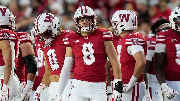Wisconsin Badgers linebacker Mason Posa (8) is seen during the first half of the game against the Iowa Hawkeyes on Saturday October 11, 2025 at Camp Randall in Madison, Wisconsin.