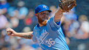 Jun 9, 2024; Kansas City, Missouri, USA; Kansas City Royals relief pitcher Will Klein (36) pitches during the seventh inning against the Seattle Mariners at Kauffman Stadium. Mandatory Credit: Jay Biggerstaff-USA TODAY Sports