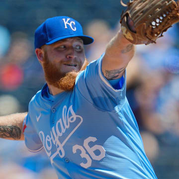 Jun 9, 2024; Kansas City, Missouri, USA; Kansas City Royals relief pitcher Will Klein (36) pitches during the seventh inning against the Seattle Mariners at Kauffman Stadium. Mandatory Credit: Jay Biggerstaff-USA TODAY Sports