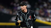 May 5, 2025; Phoenix, Arizona, USA; Arizona Diamondbacks pitcher Tommy Henry against the New York Mets at Chase Field. Mandatory Credit: Mark J. Rebilas-Imagn Images