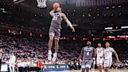 Mar 1, 2025; New York, New York, USA;  Seton Hall Pirates guard Isaiah Coleman (21) goes up for a dunk in the first half against the St. John's Red Storm at Madison Square Garden. Mandatory Credit: Wendell Cruz-Imagn Images