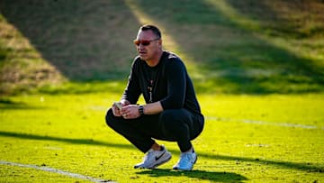 Texas Longhorns Head Coach Steve Sarkisian during their first practice of the spring season on Tuesday, March 25, 2025.