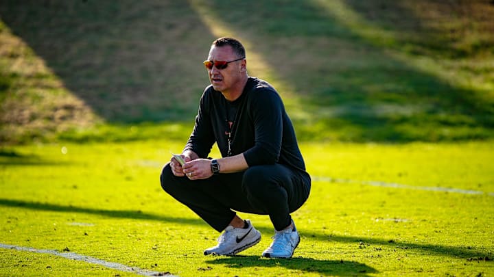 Texas Longhorns head coach Steve Sarkisian during their first practice of the spring season on Tuesday, March 25, 2025.