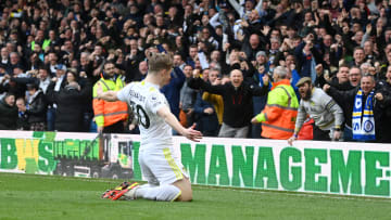 Joe Gelhardt celebrates his 94th-minute winner against Norwich City