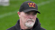 Washington Commanders head coach Dan Quinn during practice.