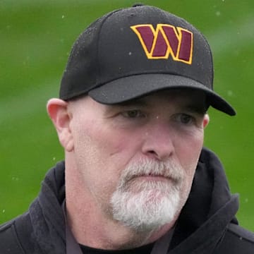 Washington Commanders head coach Dan Quinn during practice.