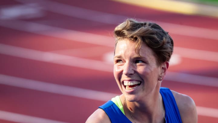 Nikki Hiltz wins the semifinals of the women’s 1,500 meters during day eight of the U.S. Olympic Track & Field Trials, Hiltz also won the final in a trials record of 3:55.33 to make the Olympic Team 