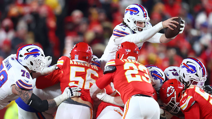 Allen (top) and the Bills went for it on fourth down six times against the Chiefs. Allen (top) and the Bills went for it on fourth down six times against the Chiefs.