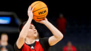 Nebraska’s Keisei Tominaga (30) shoots the ball during open practices for 2024 NCAA Tournament teams at FedExForum in Memphis, Tenn., on Thursday, March 21, 2024.