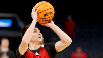 Nebraska’s Keisei Tominaga (30) shoots the ball during open practices for 2024 NCAA Tournament teams at FedExForum in Memphis, Tenn., on Thursday, March 21, 2024.