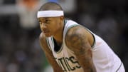 Boston Celtics guard Isaiah Thomas stands on the floor during the second half of game against the Phoenix Suns in 2017.