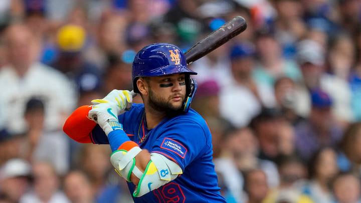 Jul 20, 2026; Milwaukee, Wisconsin, USA;  New York Mets third baseman Bo Bichette (19) during the game against the Milwaukee Brewers at American Family Field. Mandatory Credit: Jeff Hanisch-Imagn Images