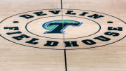 Feb 8, 2017; New Orleans, LA, USA; Devlin Fieldhouse logo at midcourt before the game between Houston Cougars and Tulane Green Wave at Devlin Fieldhouse. 