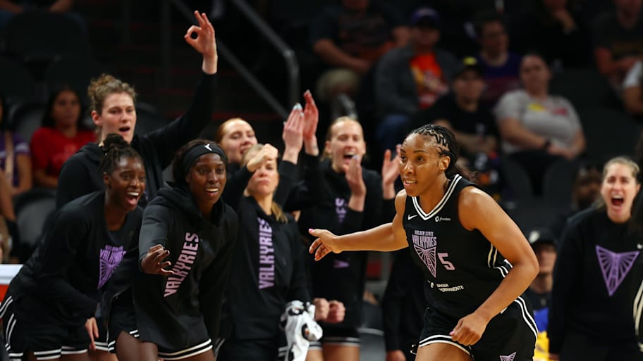 Kayla Thornton celebrates a three