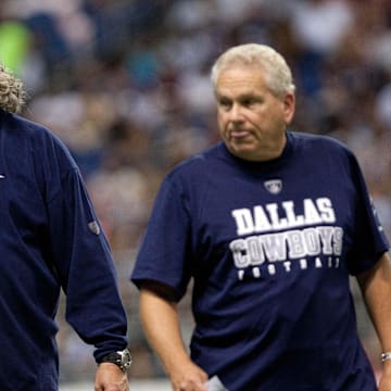 Dallas Cowboys defensive coordinator Rob Ryan and coach Dave Campo during training camp at the Alamodome. 