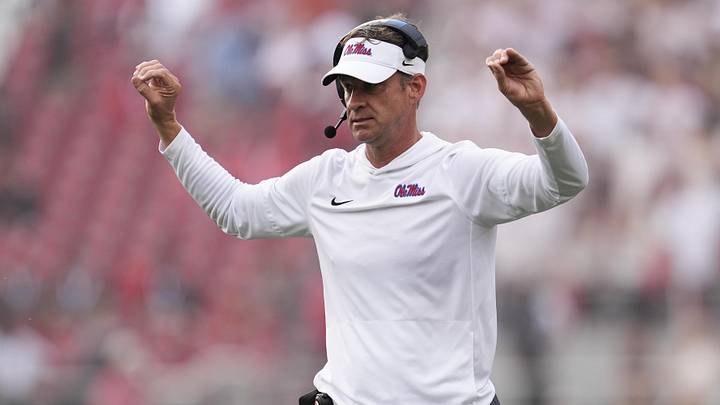 Oct 18, 2025; Athens, Georgia, USA;  Mississippi Rebels head coach Lane Kiffin reacts during the second half of the game against the Georgia Bulldogs at Sanford Stadium. Mandatory Credit: Dale Zanine-Imagn Images