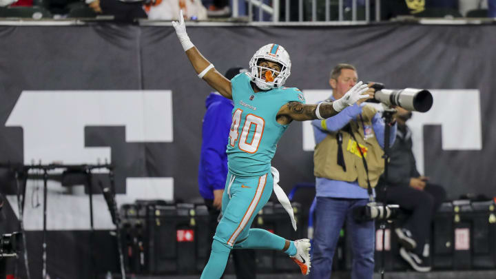 Miami Dolphins cornerback Nik Needham (40) reacts after an incomplete pass intended for Cincinnati Bengals wide receiver Ja'Marr Chase in the second half at Paycor Stadium in 2022.