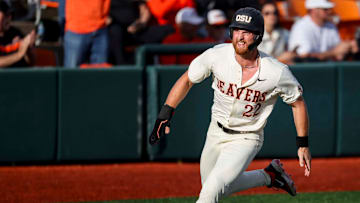 Oregon State infielder Jacob Krieg (22) heads toward home plate during the game against Oregon on Tuesday, April 29, 2025 at Goss Stadium in Corvallis, Ore.