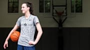 Iowa guard Caitlin Clark poses for a photo after a workout.