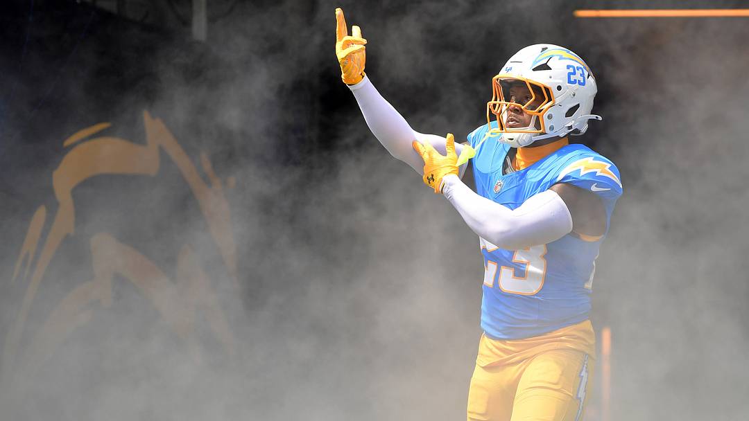 Sep 20, 2026; Inglewood, California, USA;  Los Angeles Chargers safety Tony Jefferson (23) is introduced prior to the game against the Las Vegas Raiders at SoFi Stadium.  Mandatory Credit: Gary A. Vasquez-Imagn Images