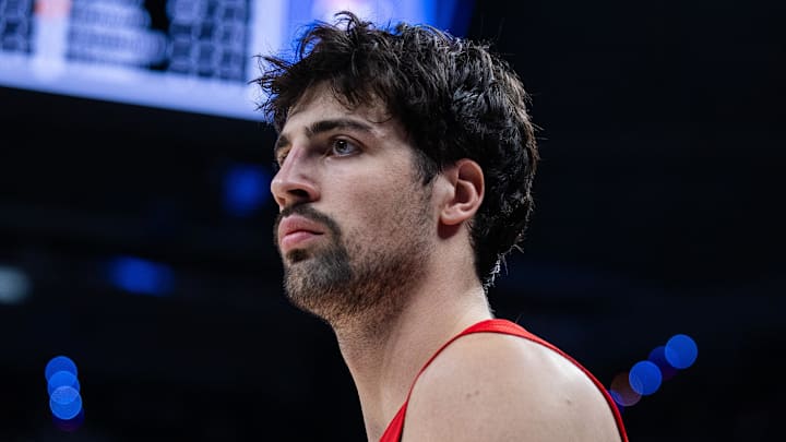 Mar 18, 2026; Indianapolis, Indiana, USA; Portland Trail Blazers forward Deni Avdija (8) looks on in the second half against the Indiana Pacers at Gainbridge Fieldhouse. Mandatory Credit: Trevor Ruszkowski-Imagn Images
