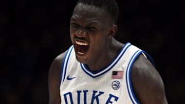 Jan 27, 2025; Durham, North Carolina, USA; Duke Blue Devils center Khaman Maluach (9) reacts during the first half against the North Carolina State Wolfpack at Cameron Indoor Stadium. Mandatory Credit: Rob Kinnan-Imagn Images