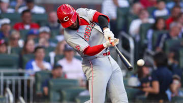 Cincinnati Reds right fielder Rece Hinds (57) hits a double