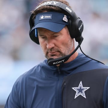 Dallas Cowboys head coach Brian Schottenheimer looks on during the first half against the Carolina Panthers.