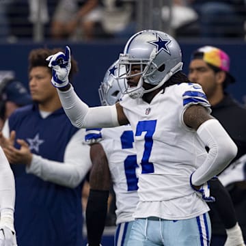 Dallas Cowboys cornerback DaRon Bland and Trevon Diggs during a game against the Washington Commanders at AT&T Stadium 