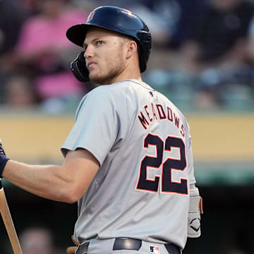 Sep 6, 2024; Oakland, California, USA; Detroit Tigers center fielder Parker Meadows (22) during the third inning against the Oakland Athletics at Oakland-Alameda County Coliseum