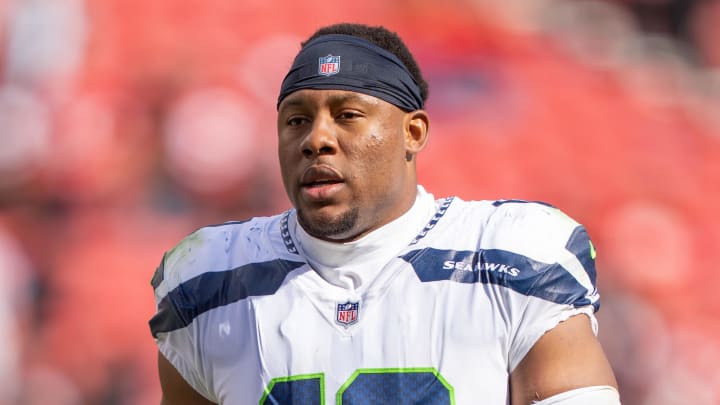 September 18, 2022; Santa Clara, California, USA; Seattle Seahawks linebacker Uchenna Nwosu (10) after the game against the San Francisco 49ers at Levi's Stadium.