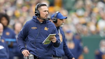 Nov 2, 2025; Green Bay, Wisconsin, USA; Green Bay Packers head coach Matt LaFleur during the first half against the Carolina Panthers at Lambeau Field. Mandatory Credit: Jeff Hanisch-Imagn Images