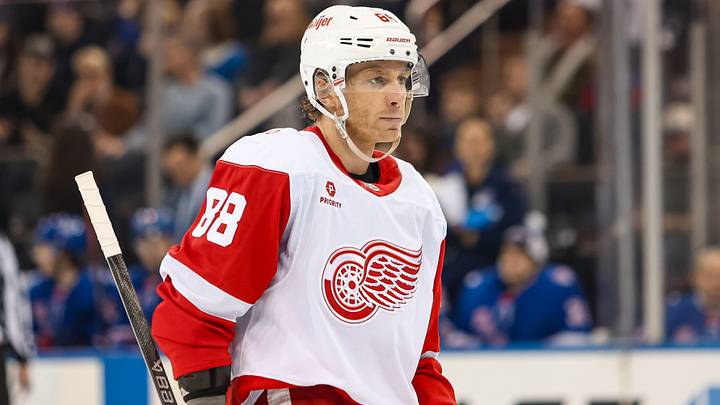 Apr 4, 2026; New York, New York, USA; Detroit Red Wings right wing Patrick Kane (88) skates against the New York Rangers during the first period at Madison Square Garden. Mandatory Credit: Danny Wild-Imagn Images