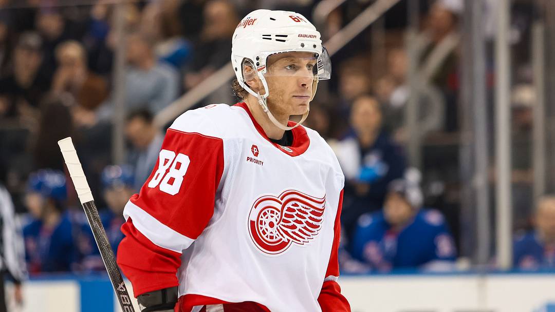 Apr 4, 2026; New York, New York, USA; Detroit Red Wings right wing Patrick Kane (88) skates against the New York Rangers during the first period at Madison Square Garden. Mandatory Credit: Danny Wild-Imagn Images