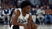 Mississippi State Bulldogs guard Josh Hubbard (12) looks on during the first half against the Texas Longhorns at Humphrey Coliseum.