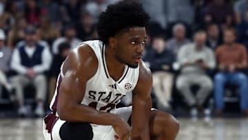 Mississippi State Bulldogs guard Josh Hubbard (12) looks on during the first half against the Texas Longhorns at Humphrey Coliseum.