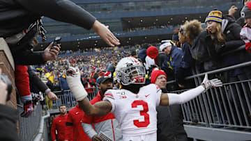Ohio State Buckeyes cornerback Damon Arnette Jr. (3) takes the field prior to the NCAA football game between the Michigan Wolverines and the Ohio State Buckeyes at Michigan Stadium in Ann Arbor, Mich. on Saturday, Nov. 30, 2019.  [Adam Cairns/Dispatch]

6gzjjijmnd6m2de9rmpmufoodb
