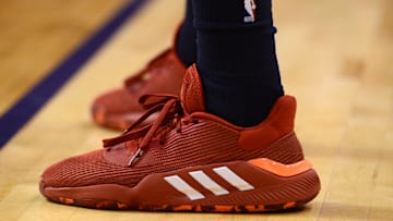 Oct 28, 2019; Phoenix, AZ, USA; The sneakers of Utah Jazz forward Bojan Bogdanovic (44) against the Phoenix Suns during the first half at Talking Stick Resort Arena. Mandatory Credit: Joe Camporeale-Imagn Images