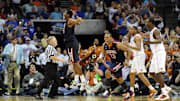 Mar 20, 2011; Tulsa, OK, USA; Arizona Wildcats forward Derrick Williams (23) and Solomon Hill (44) celebrate after beating the Texas Longhorns 70-69 during the third round of the 2011 NCAA men's basketball tournament at the BOK Center. Mandatory Credit: Peter G. Aiken-Imagn Images