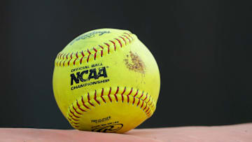 A softball is pictured during a game between the Oklahoma State Cowgirls (OSU) and the UMBC Retrievers in the Stillwater Regional of the NCAA softball tournament in Stillwater, Okla., Friday, May 19, 2023.