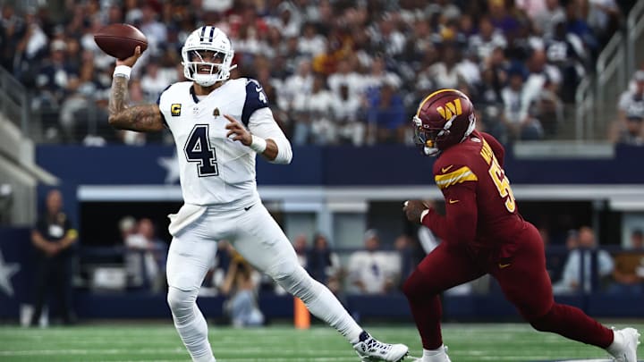 Dak Prescott had three touchdown passes in the Cowboys’ first meeting with the Commanders in Week 7. 