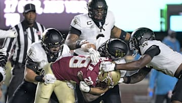 Nov 1, 2025; Tallahassee, Florida, USA; Florida State Seminoles running back Samuel Singleton Jr. (28) runs the ball during the first quarter against the Wake Forest Demon Deacons at Doak S. Campbell Stadium. Mandatory Credit: Melina Myers-Imagn Images