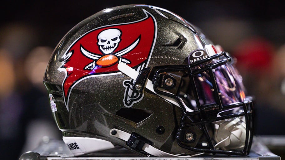 Oct 13, 2024; New Orleans, Louisiana, USA;  Detailed view of the Tampa Bay Buccaneers helmet against the New Orleans Saints during the first half at Caesars Superdome. Mandatory Credit: Stephen Lew-Imagn Images | Stephen Lew-Imagn Images