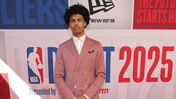 Jun 25, 2025; Brooklyn, NY, USA; Joan Beringer arrives before the first round of the 2025 NBA Draft at Barclays Center. Mandatory Credit: Brad Penner-Imagn Images